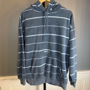 Volcom Striped Fleece Hoodie Loose Fit Gray Pullover Surf Skate M